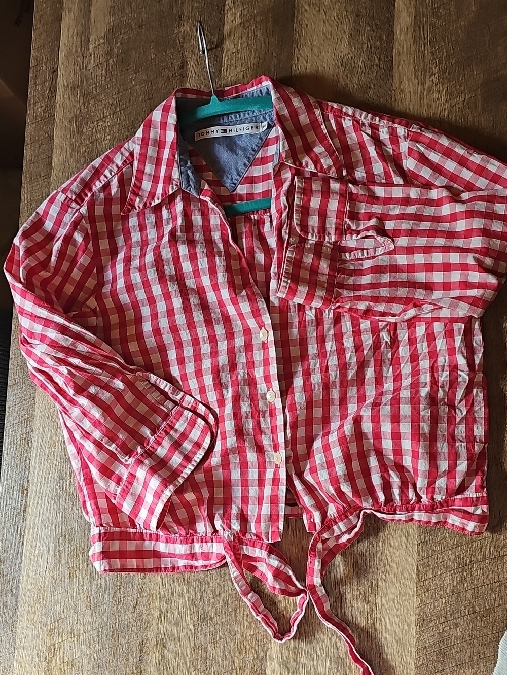 Tommy Hilfiger Red & White Gingham Tie-Front Shirt - Vintage Y2K